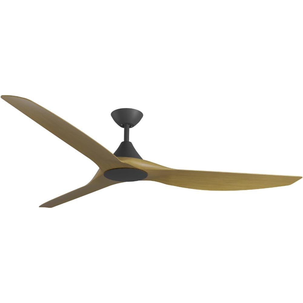Without Light ClouldFan Smart DC Ceiling Fan Black with Teak Blades - No Light