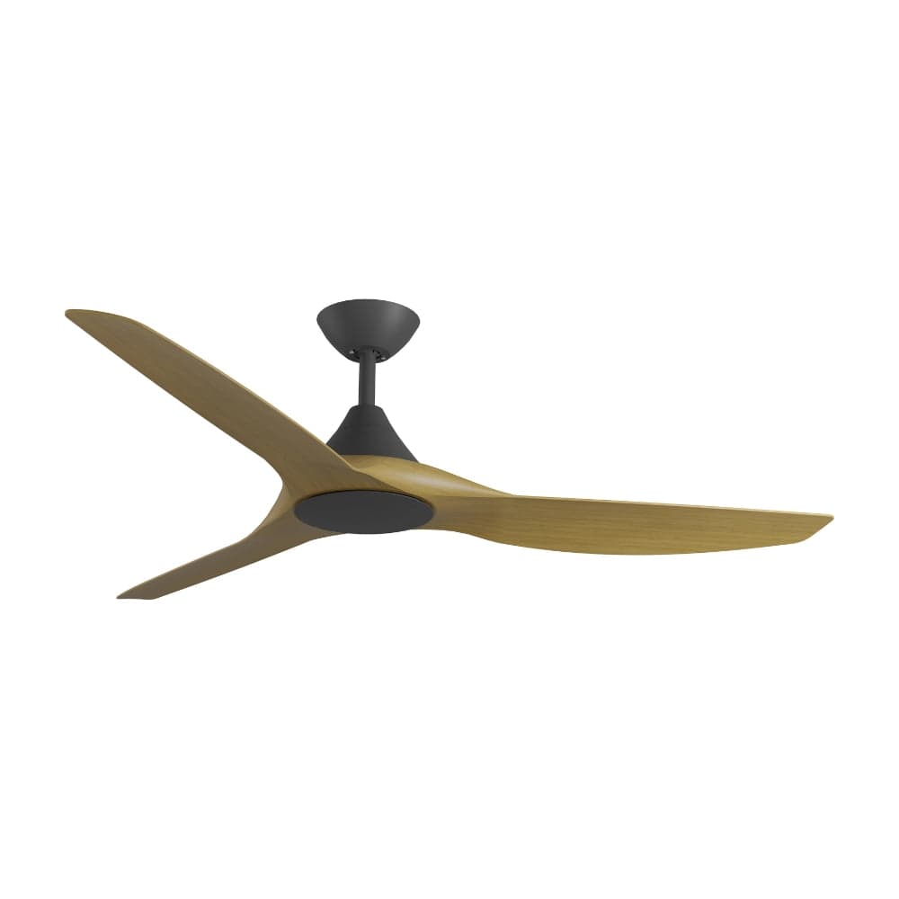 Without Light ClouldFan Smart DC Ceiling Fan Black with Teak Blades - No Light