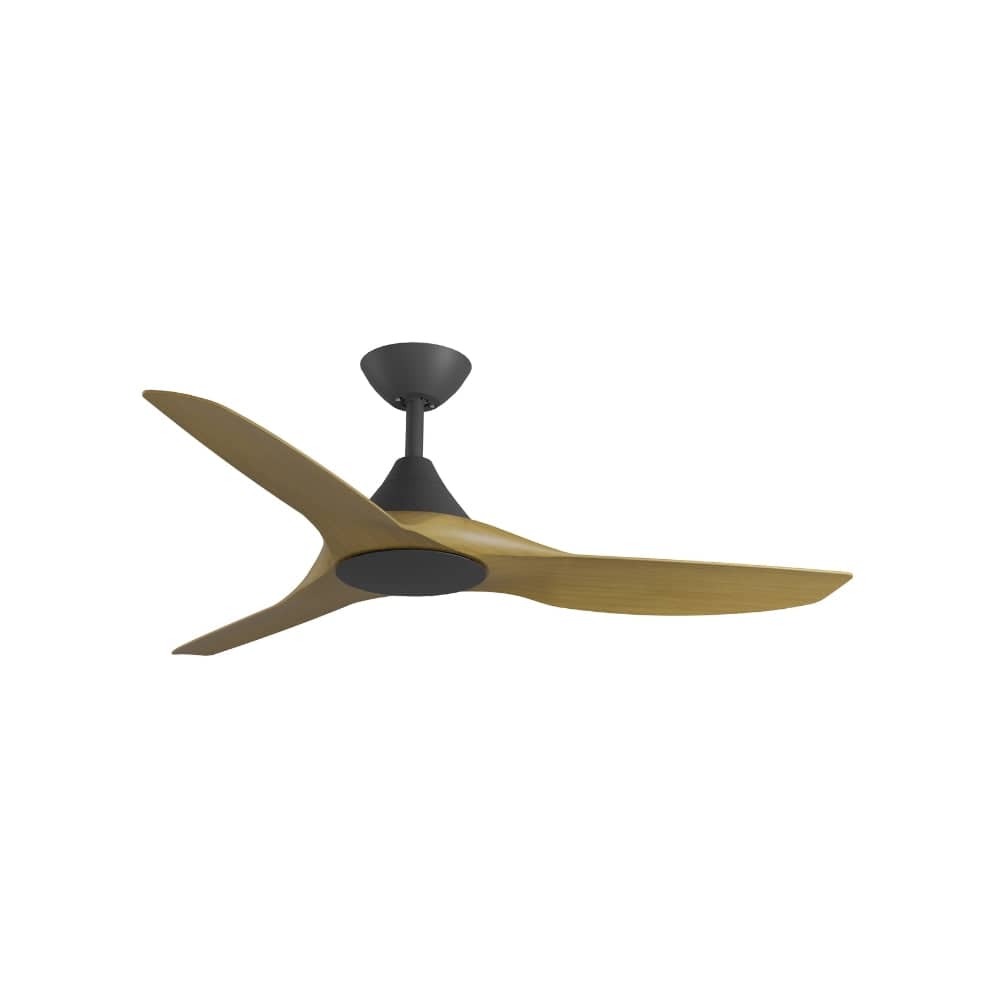 Without Light ClouldFan Smart DC Ceiling Fan Black with Teak Blades - No Light