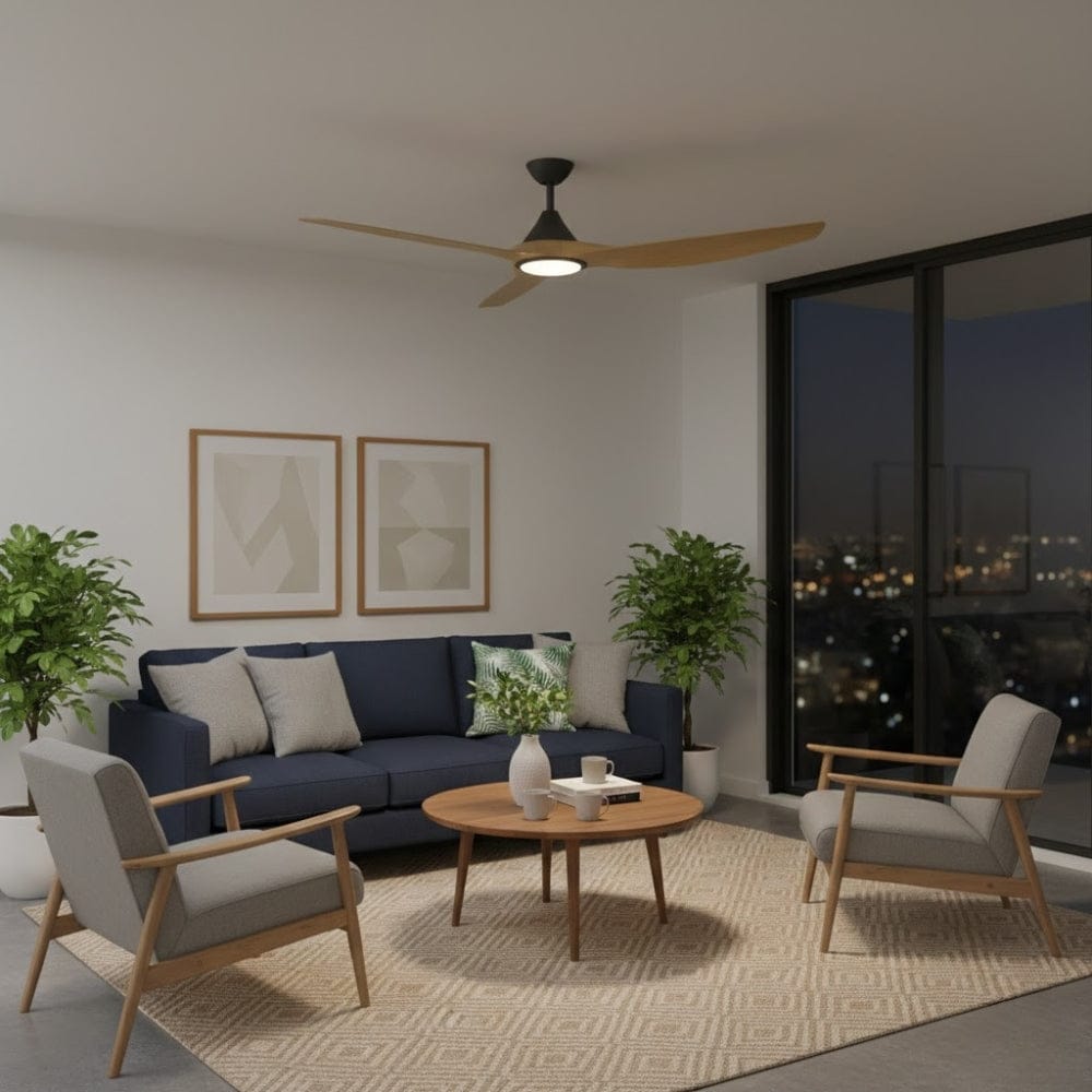 With Light ClouldFan Smart DC Ceiling Fan Black with Teak Blades - With Light