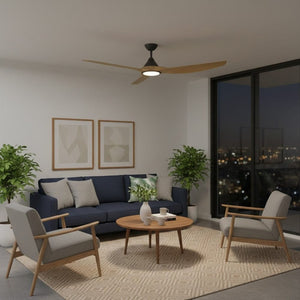 With Light ClouldFan Smart DC Ceiling Fan Black with Teak Blades - With Light