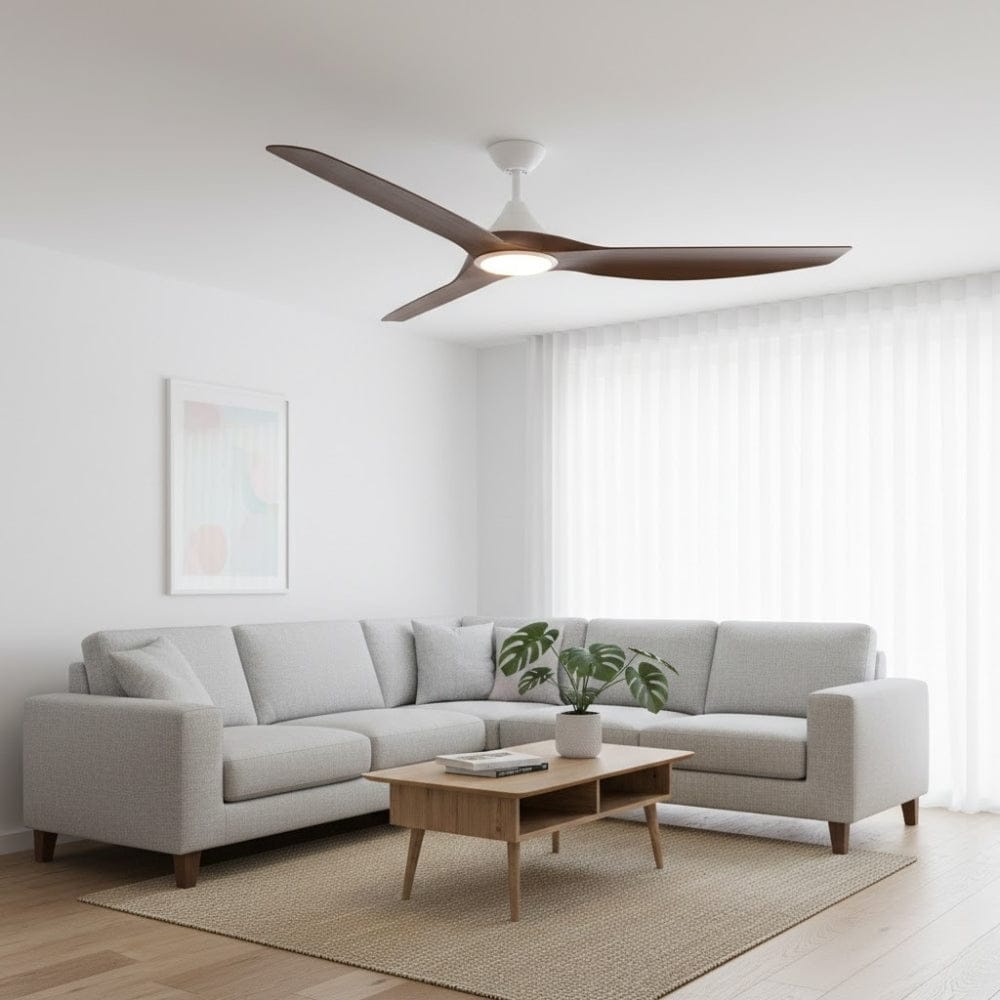 With Light ClouldFan Smart DC Ceiling Fan White with Koa Blades - With Light