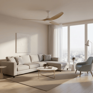 Without Light ClouldFan Smart DC Ceiling Fan White with Teak Blades - No Light