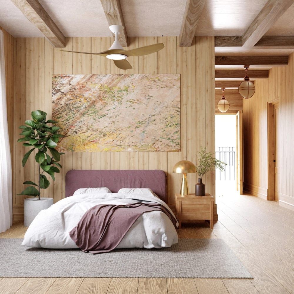 With Light ClouldFan Smart DC Ceiling Fan White with Teak Blades - With Light