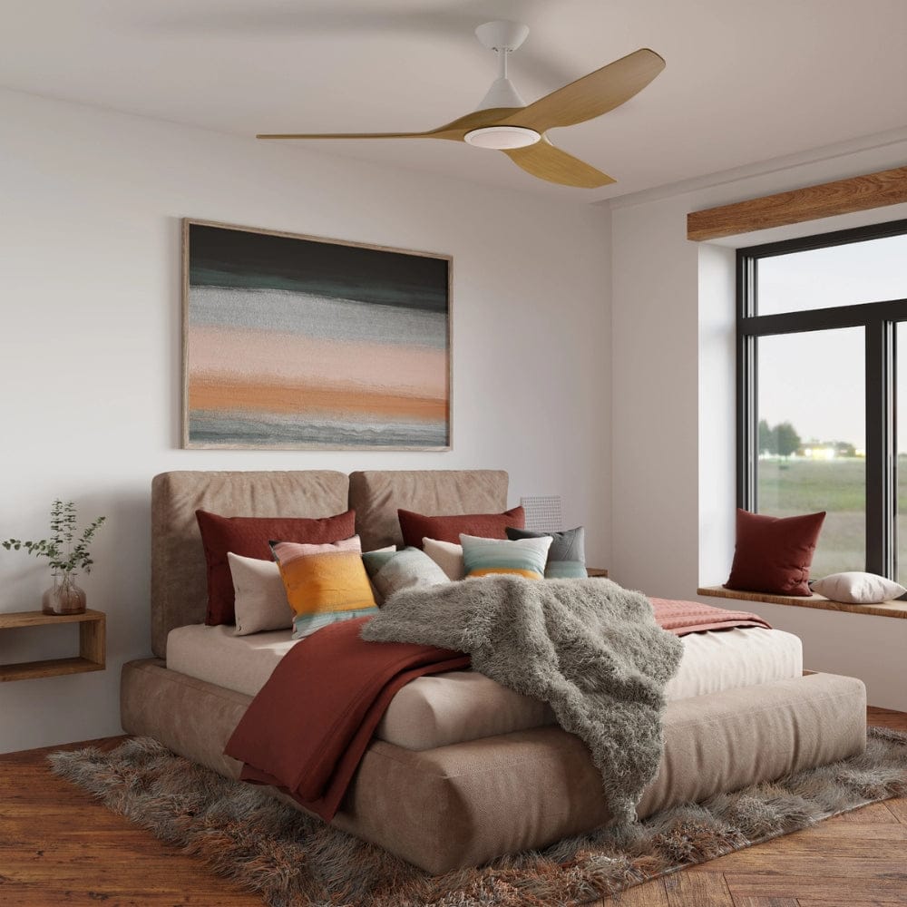 With Light ClouldFan Smart DC Ceiling Fan White with Teak Blades - With Light