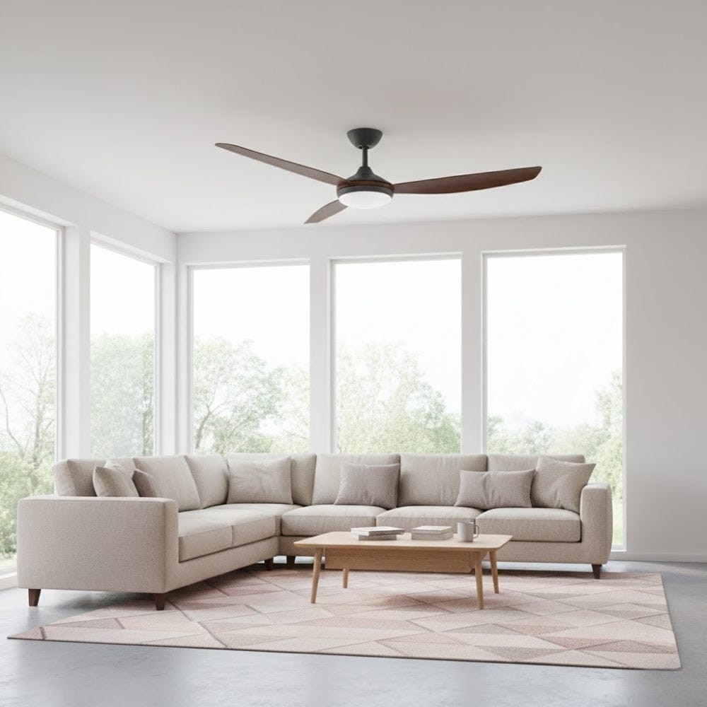 With Light Condor DC Ceiling Fan Black with Koa Blades - With Light