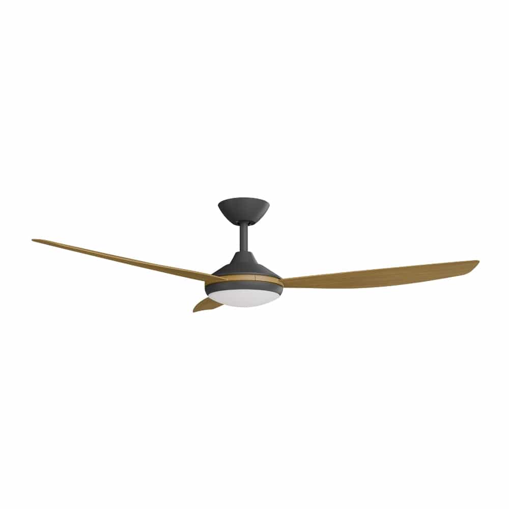With Light Condor DC Ceiling Fan Black with Teak Blades - With Light