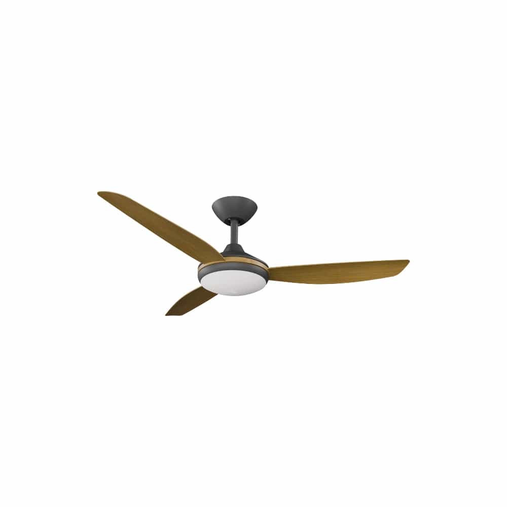 With Light Condor DC Ceiling Fan Black with Teak Blades - With Light