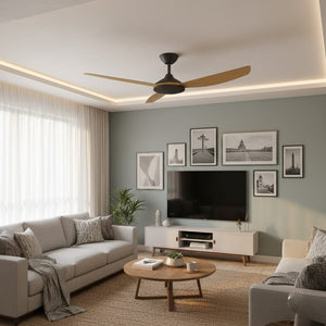 Without Light Condor DC Ceiling Fan Blalck with Teak Blades - No Light