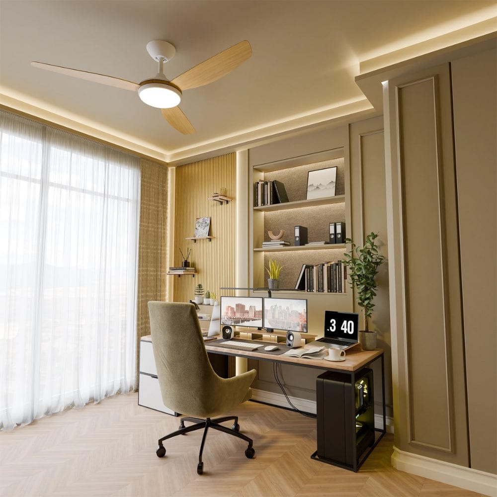 With Light Condor DC Ceiling Fan White with Bamboo Blades - With Light