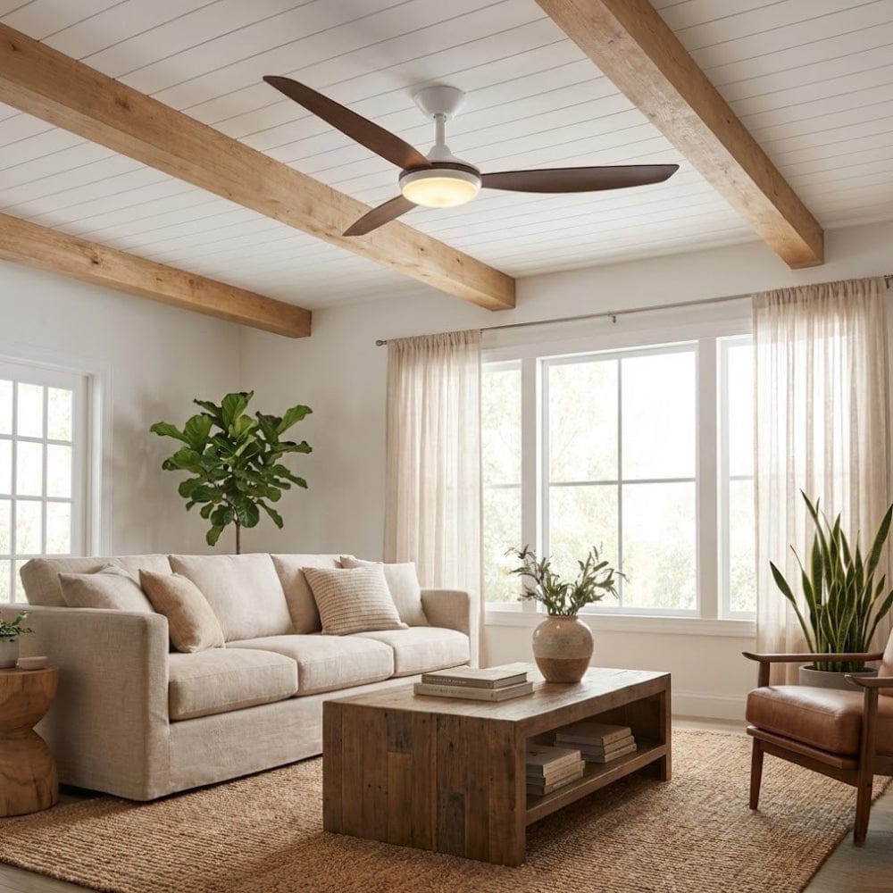 With Light Condor DC Ceiling Fan White with Koa Blades - With Light