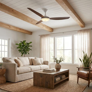 With Light Condor DC Ceiling Fan White with Koa Blades - With Light