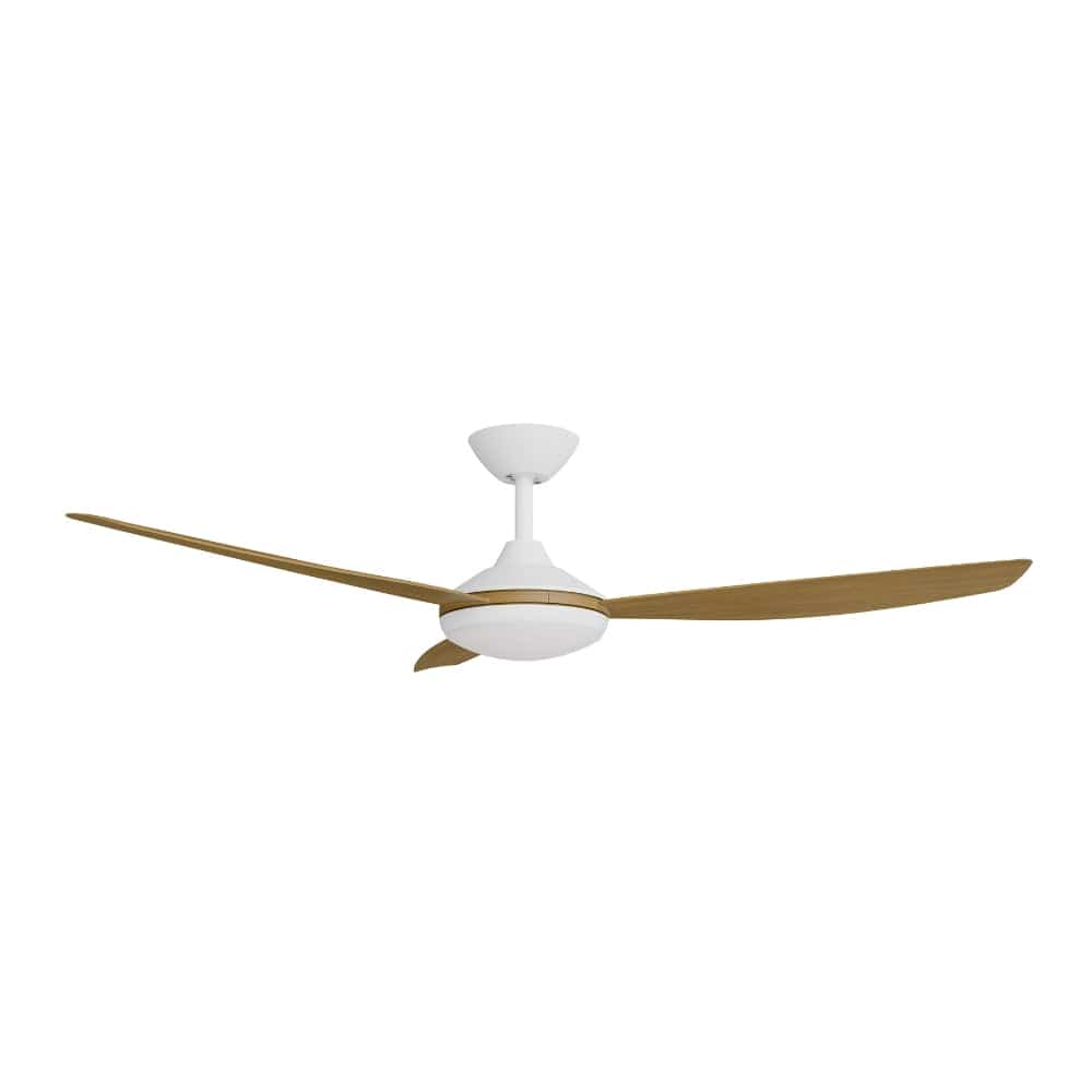 With Light Condor DC Ceiling Fan White with Teak Blades - With Light