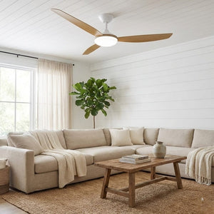 With Light Condor DC Ceiling Fan White with Teak Blades - With Light