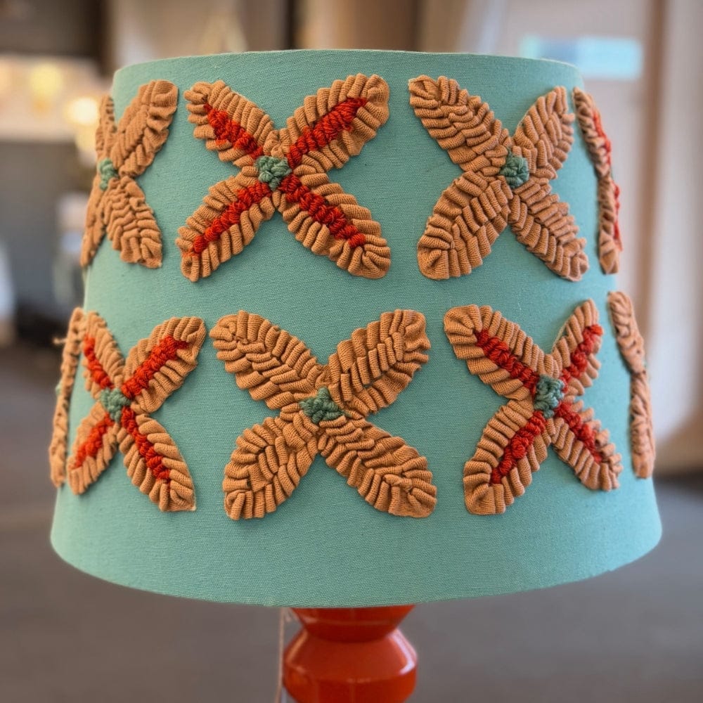 Table Lamps Cross-Stitch Shade – Blue – SOLD AS PAIR – CLEARANCE (Ex-display)