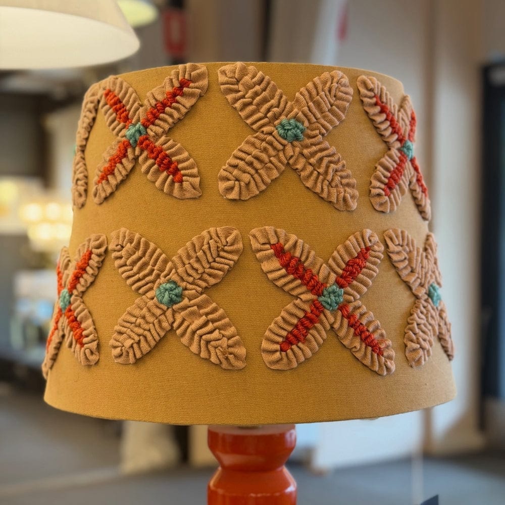 Table Lamps Cross-Stitch Shade – Tan – SOLD AS PAIR – CLEARANCE (Ex-display)