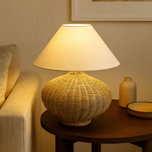 Table Lamps Dallas Rattan Table Lamp with linen shade