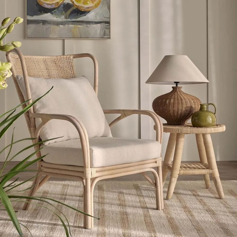 Table Lamps Dallas Rattan Table Lamp with Linen Shade