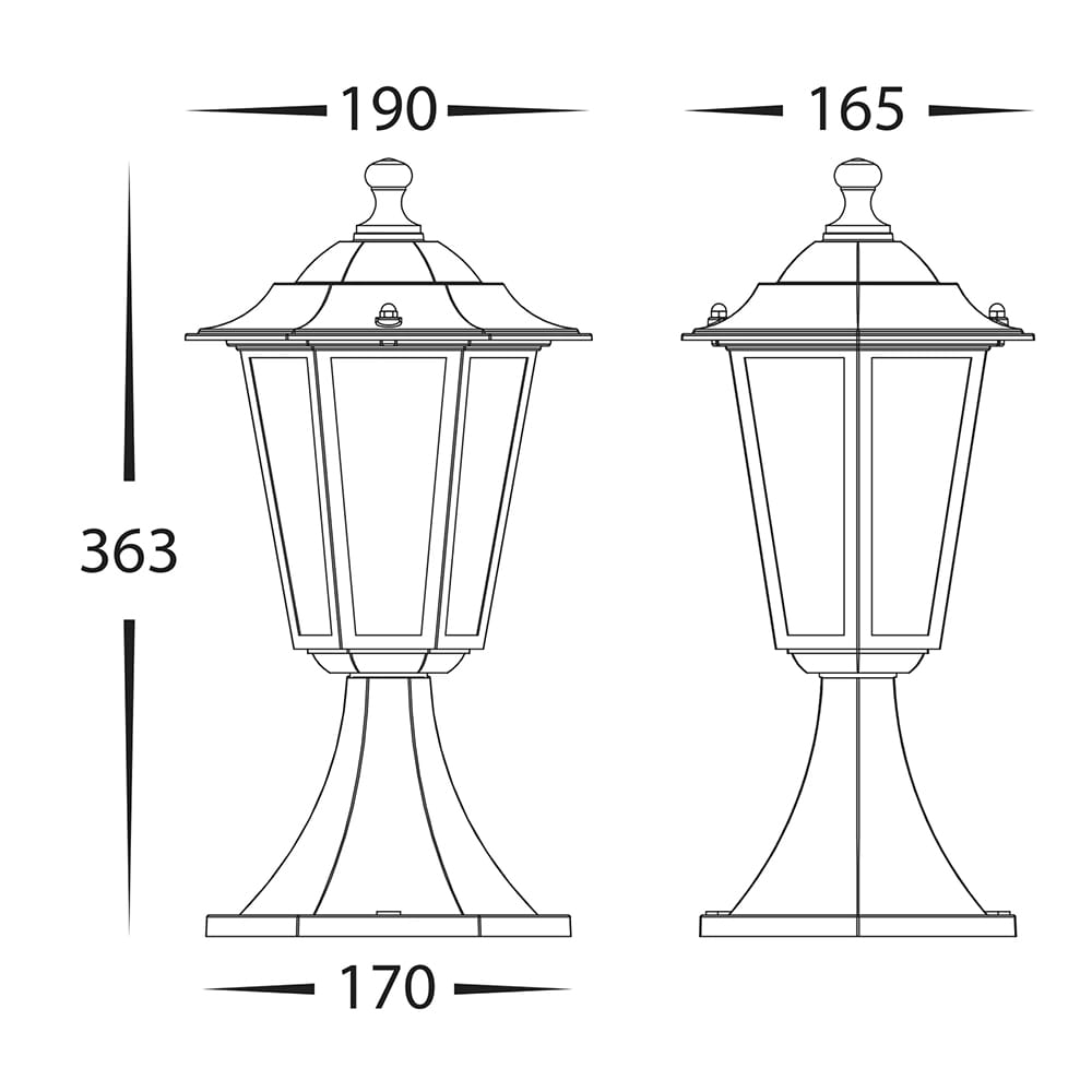 Pillar Mount Fibra Aluminium Black 6 Panel Pillar Light