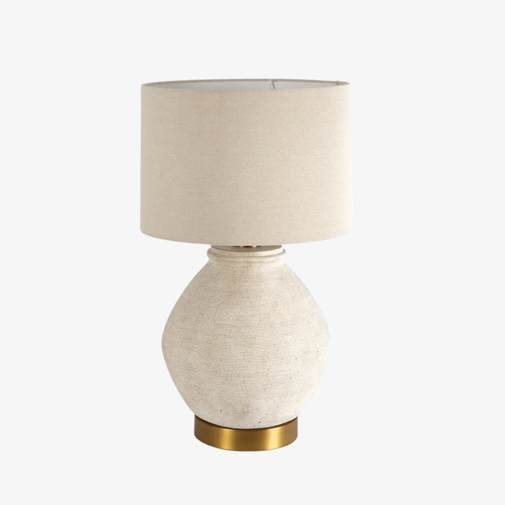 Table Lamps Forbes White Sandstone Table Lamp & Linen Shade