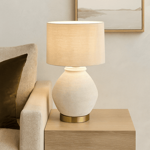 Table Lamps Forbes White Sandstone Table Lamp & Linen Shade