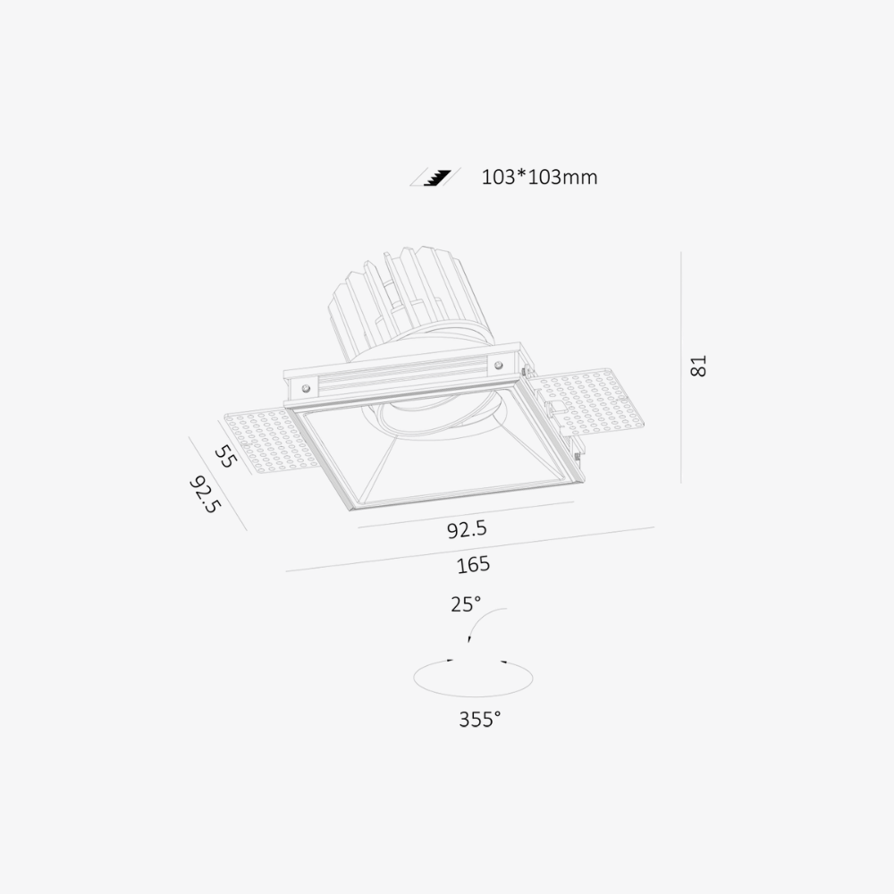 Surface Mounted Fuoco Square Trimless Adjustable