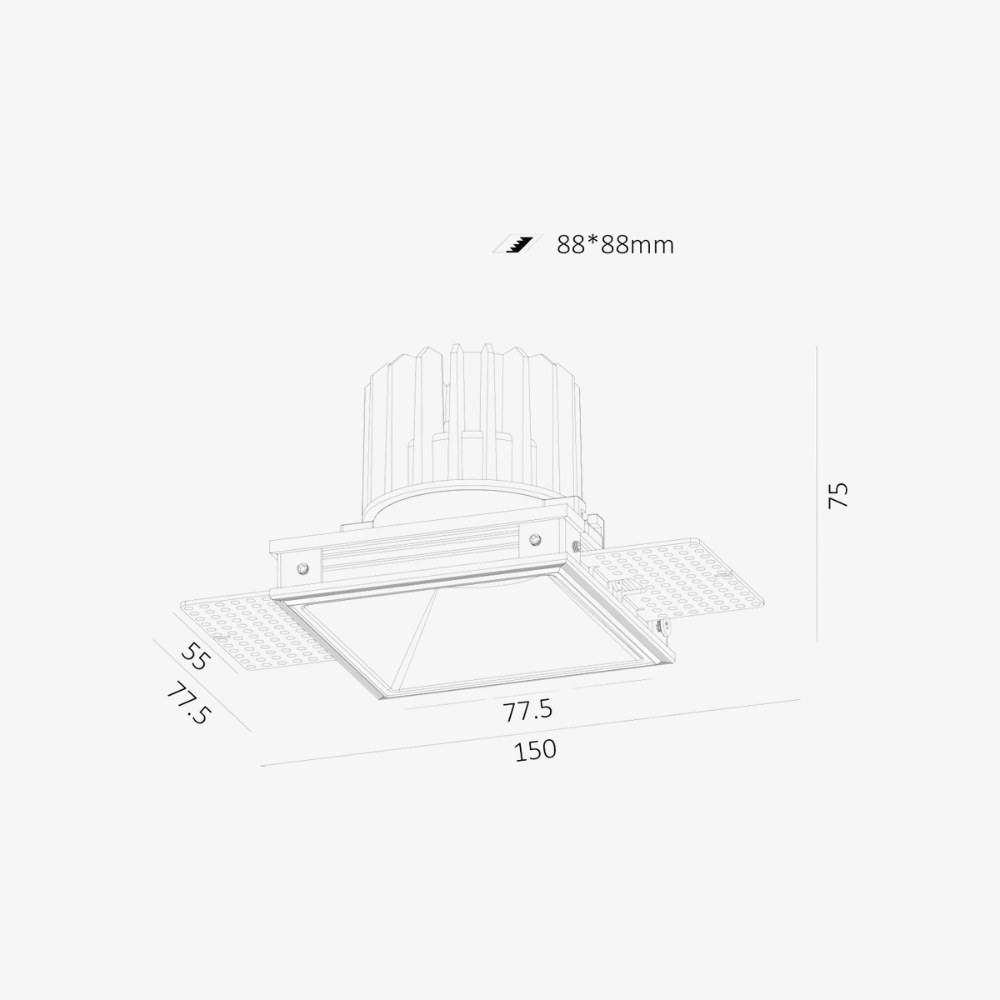 Surface Mounted Fuoco Square Trimless Fixed