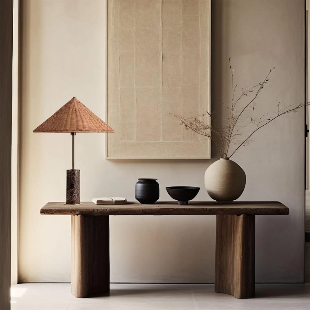 Table Lamps Hikari Marble Table Lamp with Rattan Shade