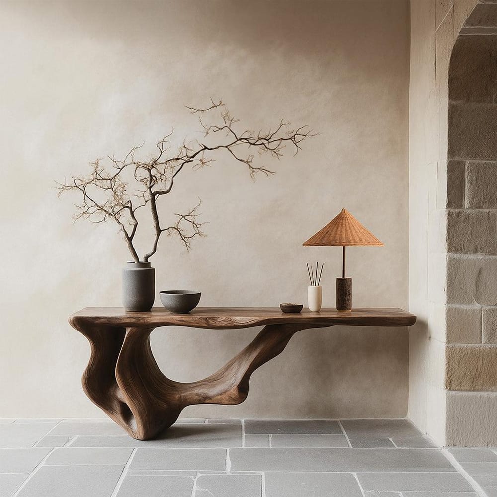 Table Lamps Hikari Marble Table Lamp with Rattan Shade