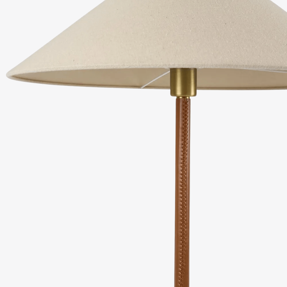 Floor Lamps Huntley Leather & Brass Floor Lamp & Linen Shade
