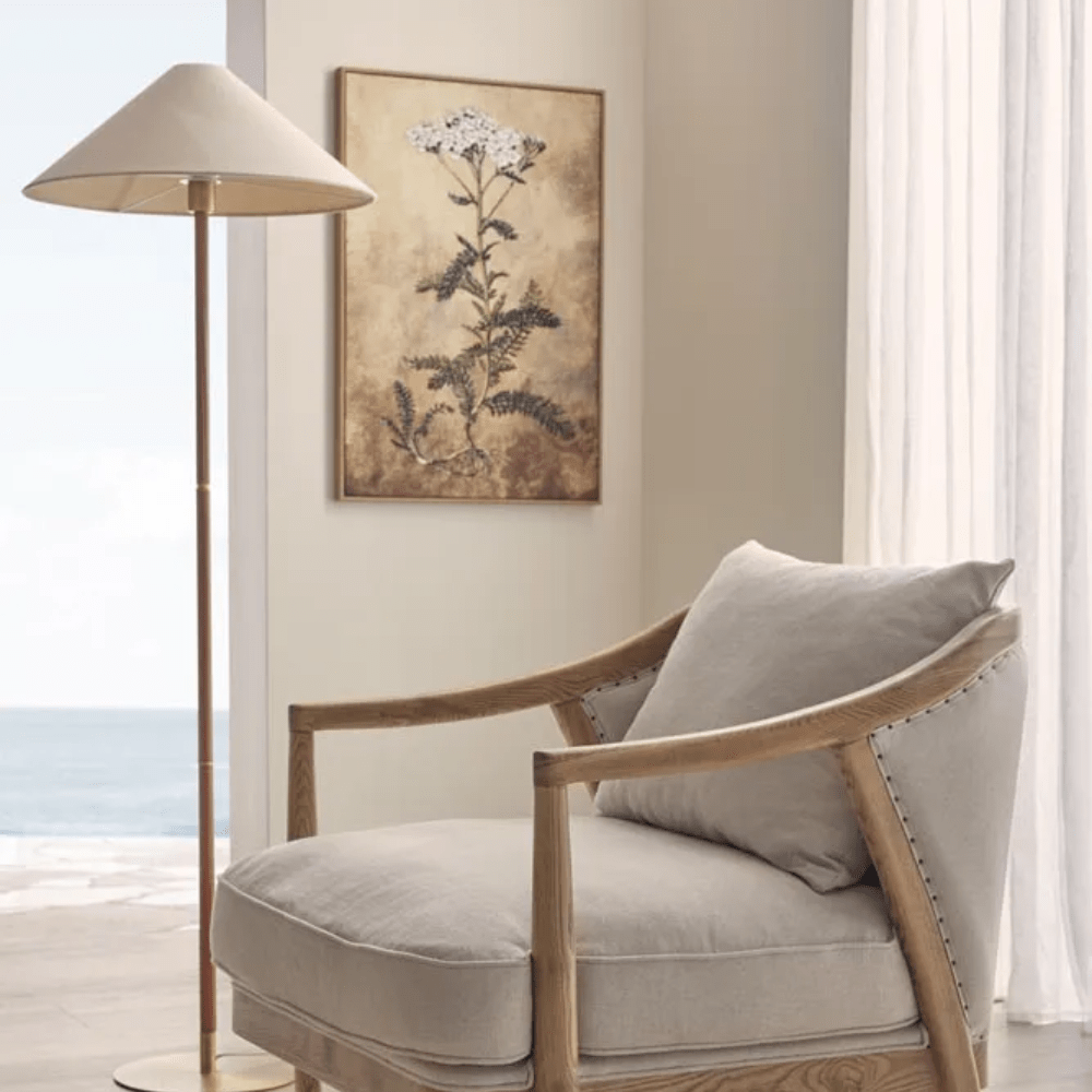 Floor Lamps Huntley Leather & Brass Floor Lamp & Linen Shade