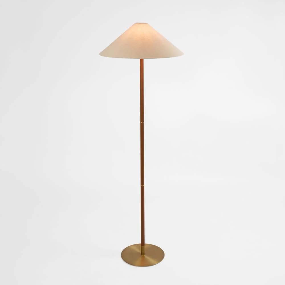 Floor Lamps Huntley Leather & Brass Floor Lamp & Linen Shade