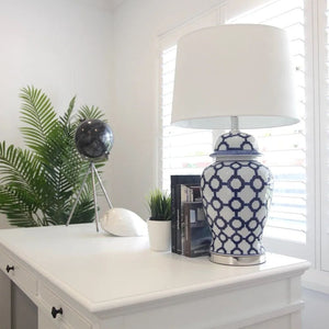 Table Lamps Lucca Blue & White Jar Shaped Lamp & Shade