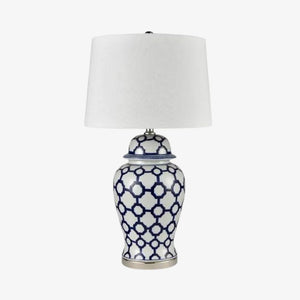 Table Lamps Lucca Blue & White Jar Shaped Lamp & Shade