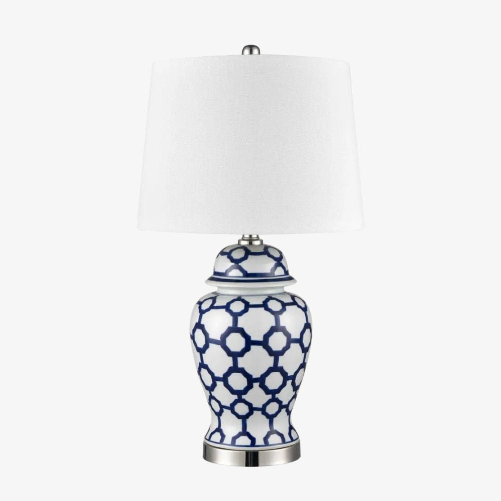 Table Lamps Lucca Blue & White Jar Shaped Lamp & Shade