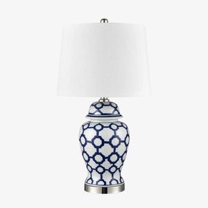 Table Lamps Lucca Blue & White Jar Shaped Lamp & Shade