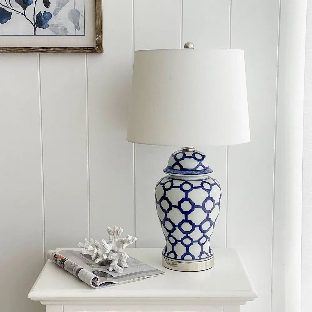 Table Lamps Lucca Blue & White Jar Shaped Lamp & Shade