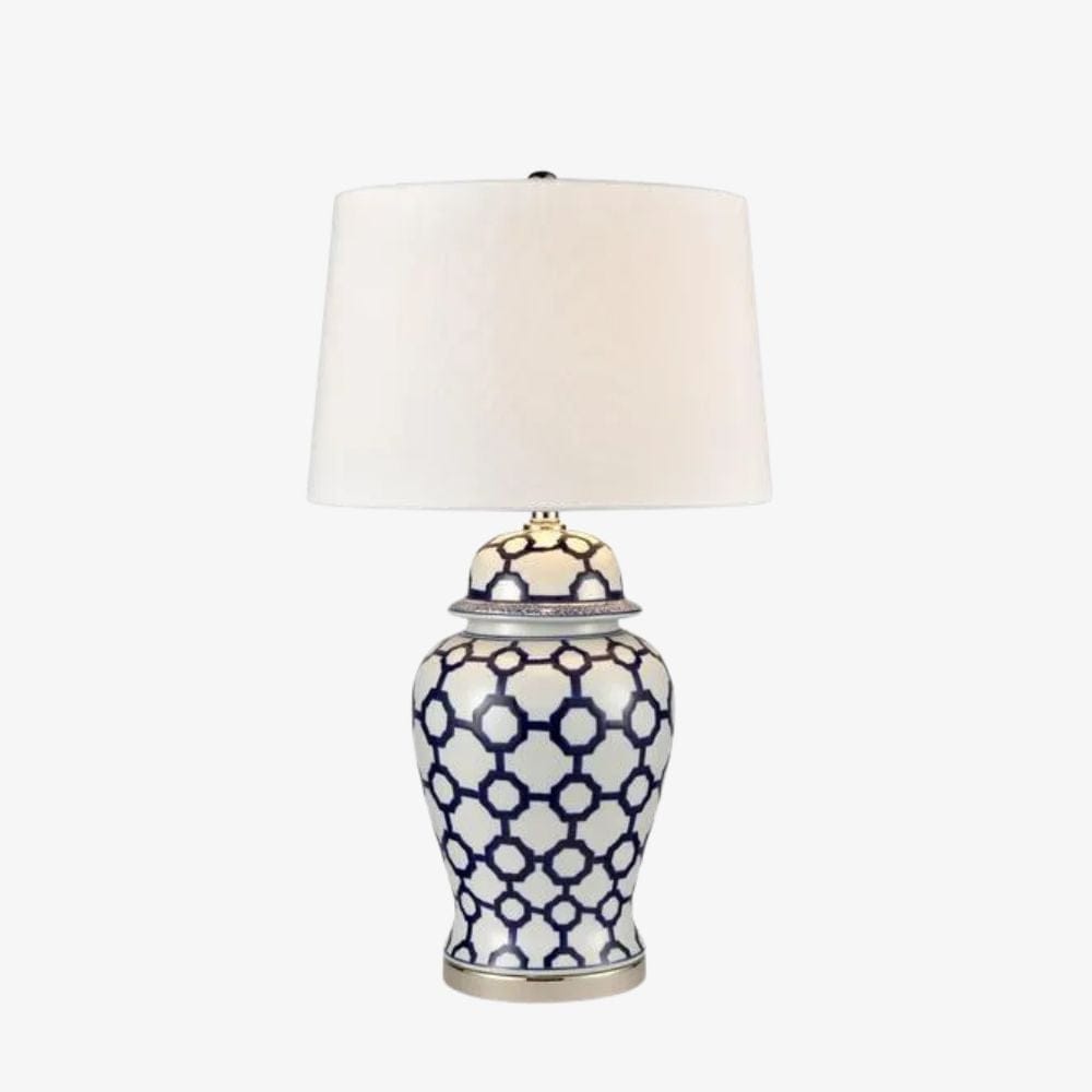 Table Lamps Lucca Blue & White Jar Shaped Lamp & Shade