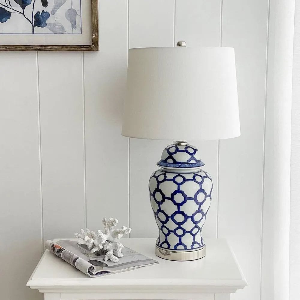 Table Lamps Lucca Blue & White Jar Shaped Lamp & Shade