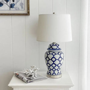 Table Lamps Lucca Blue & White Jar Shaped Lamp & Shade