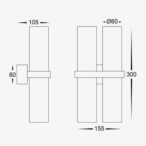 Exterior Wall Light Luz Solid Brass TRI Colour Double Up & Down Wall Pillar Lights