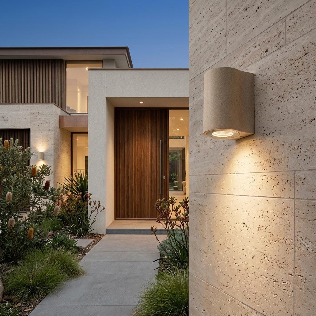 Exterior Wall Light Marmo Travertine Fixed Down Outdoor Wall Light