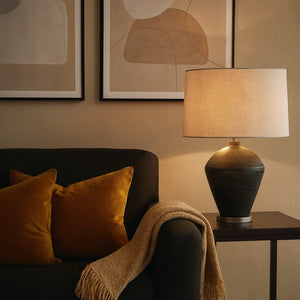 Table Lamps Meridien Black Lamp with Natural Linen Shade