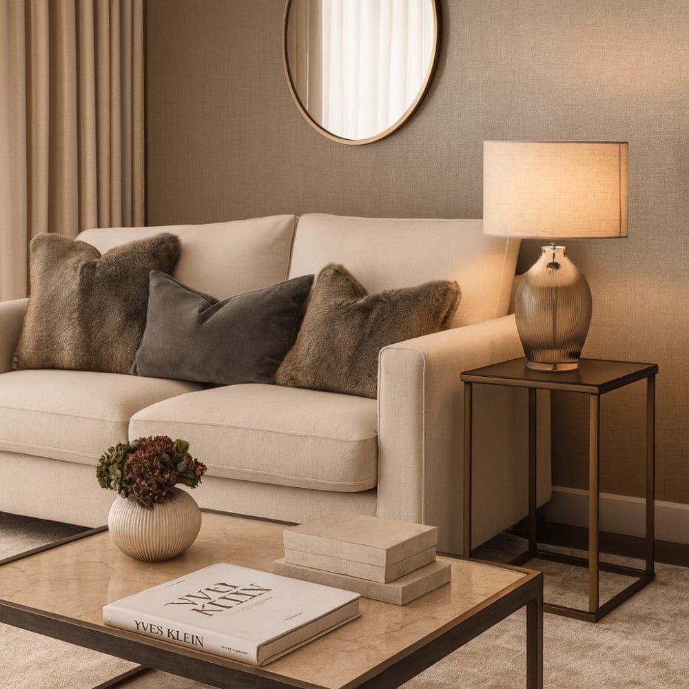 Table Lamps Misty Glass Table Lamp with Natural Linen Shade