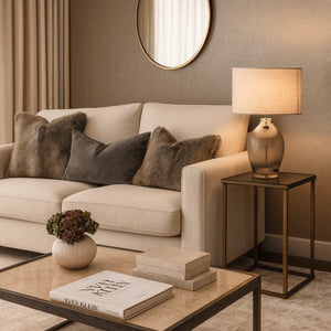 Table Lamps Misty Glass Table Lamp with Natural Linen Shade