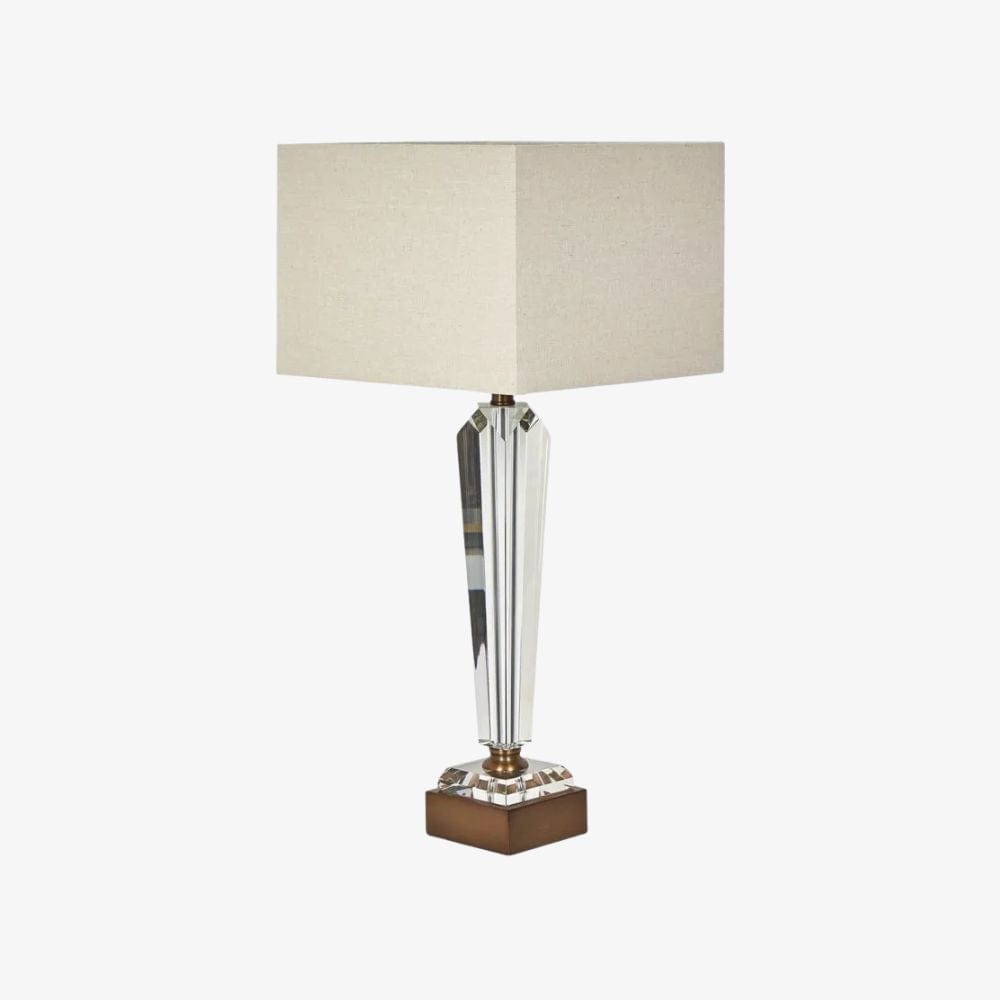 Table Lamps Monument Hand Cut Crystal Lamp & Natural Linen Shade