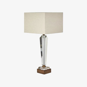Table Lamps Monument Hand Cut Crystal Lamp & Natural Linen Shade