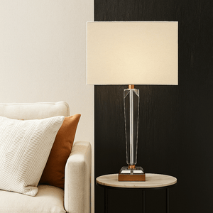 Table Lamps Monument Hand Cut Crystal Lamp & Natural Linen Shade