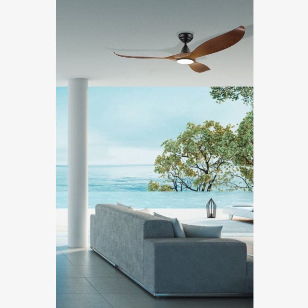 With Light Noosa Ceiling Fan Black & Aged Elm Blades with Light