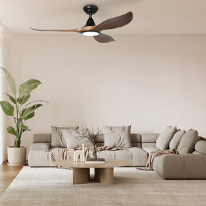 With Light Noosa Ceiling Fan Black & Teak Blades - With Light
